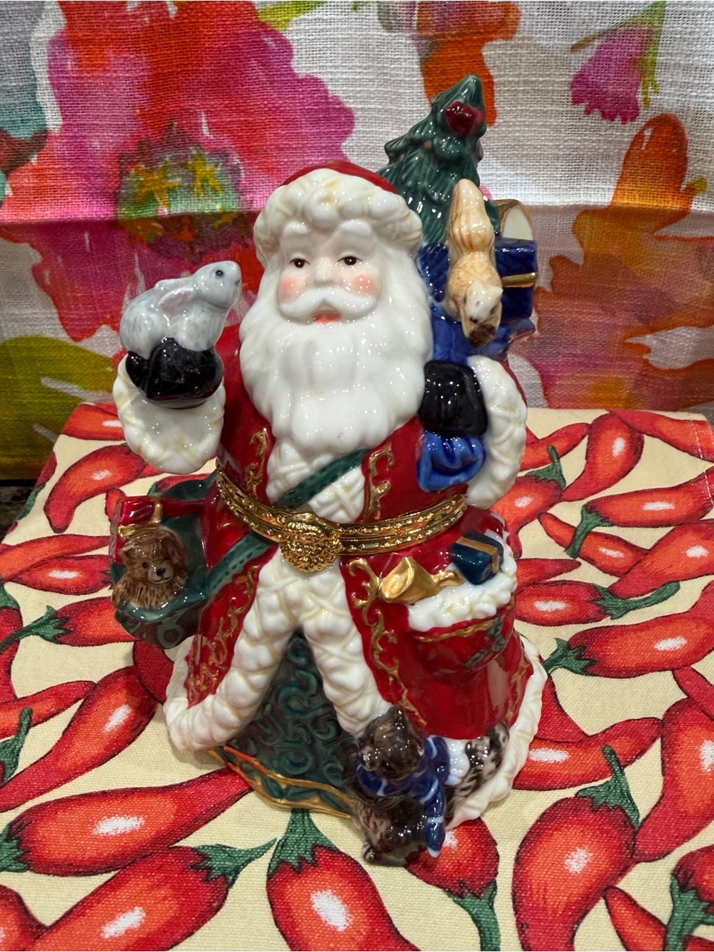 Porcelain Woodland Santa Hinged Box by Traditions